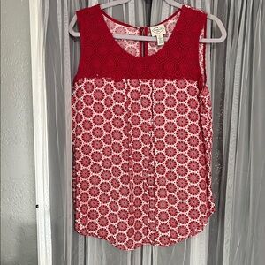 St. John's Bay Red and White Sleeveless Floral-Patterned Camisole
